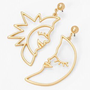 2/$10 Claire's Gold 3” Sun & Crescent Moon Outline Drop Earrings